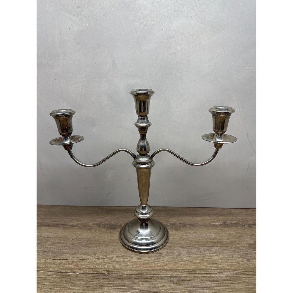 VTG Silver Plated Large 3 Arm Curved Candelabra 12x13.5 Inch Tabletop Decor